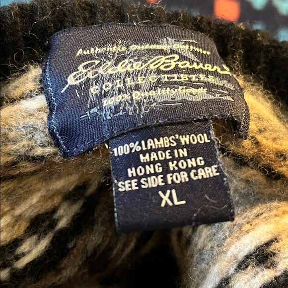 Eddie Bauer Collectibles Handknit 💯 Wool Chunky Fairisle Sweater - Picture 7 of 7